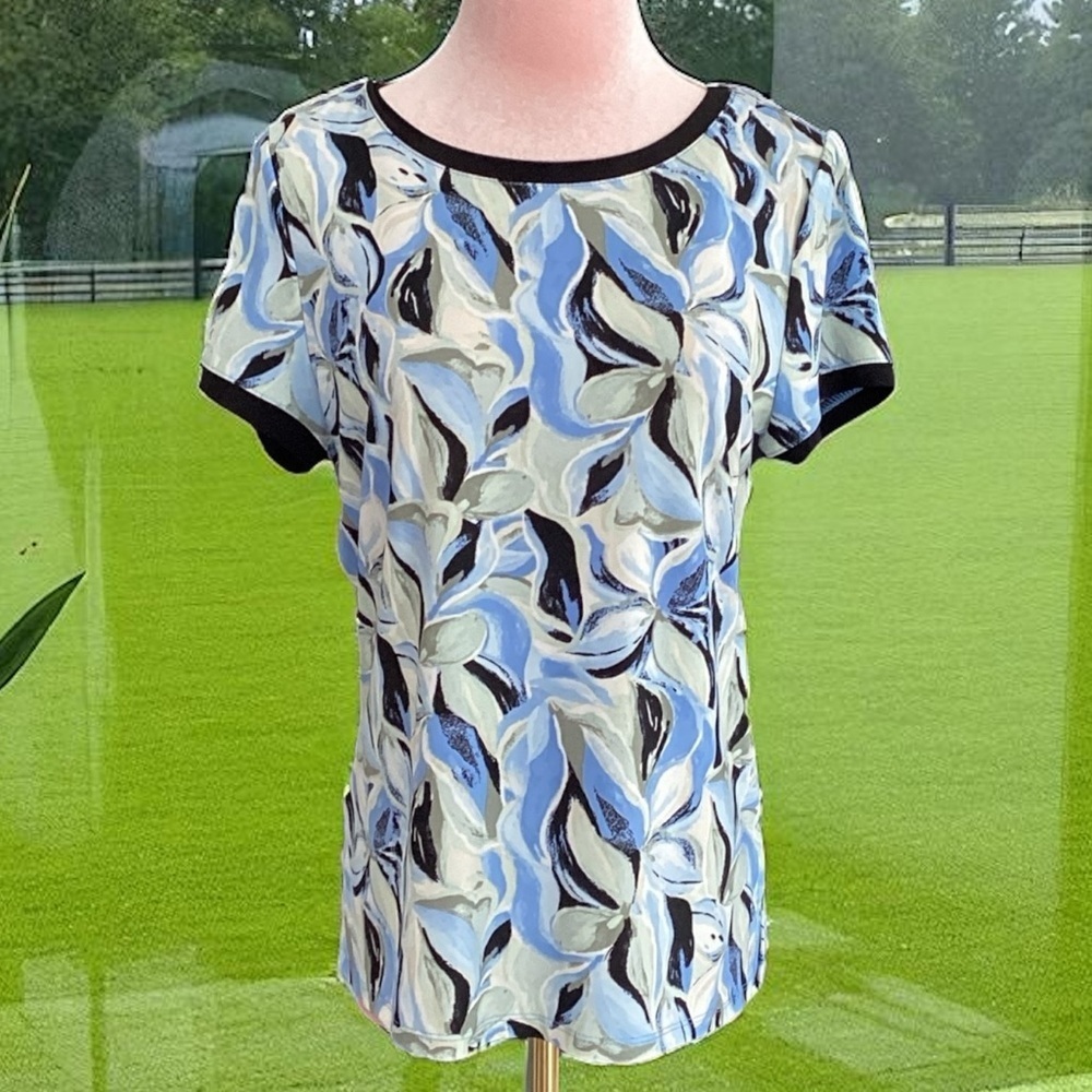 Anne Klein Petite NWT Marina Blue & Green Floral Top Small